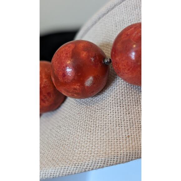 Genuine Coral Marbled Red 20 Bead Statement Necklace w/ Sterling Toggle Clasp - Picture 3 of 15